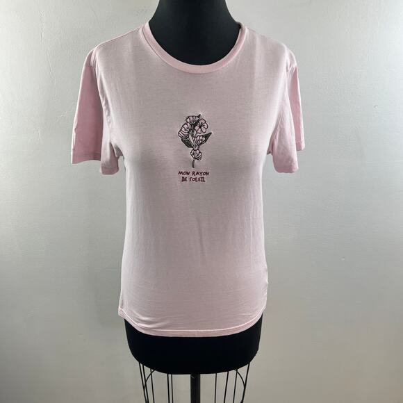 H&M DIVIDED Pink 'Mon Rayon de Soleil" Top Short Sleeves Crewneck Size XS - Picture 3 of 10